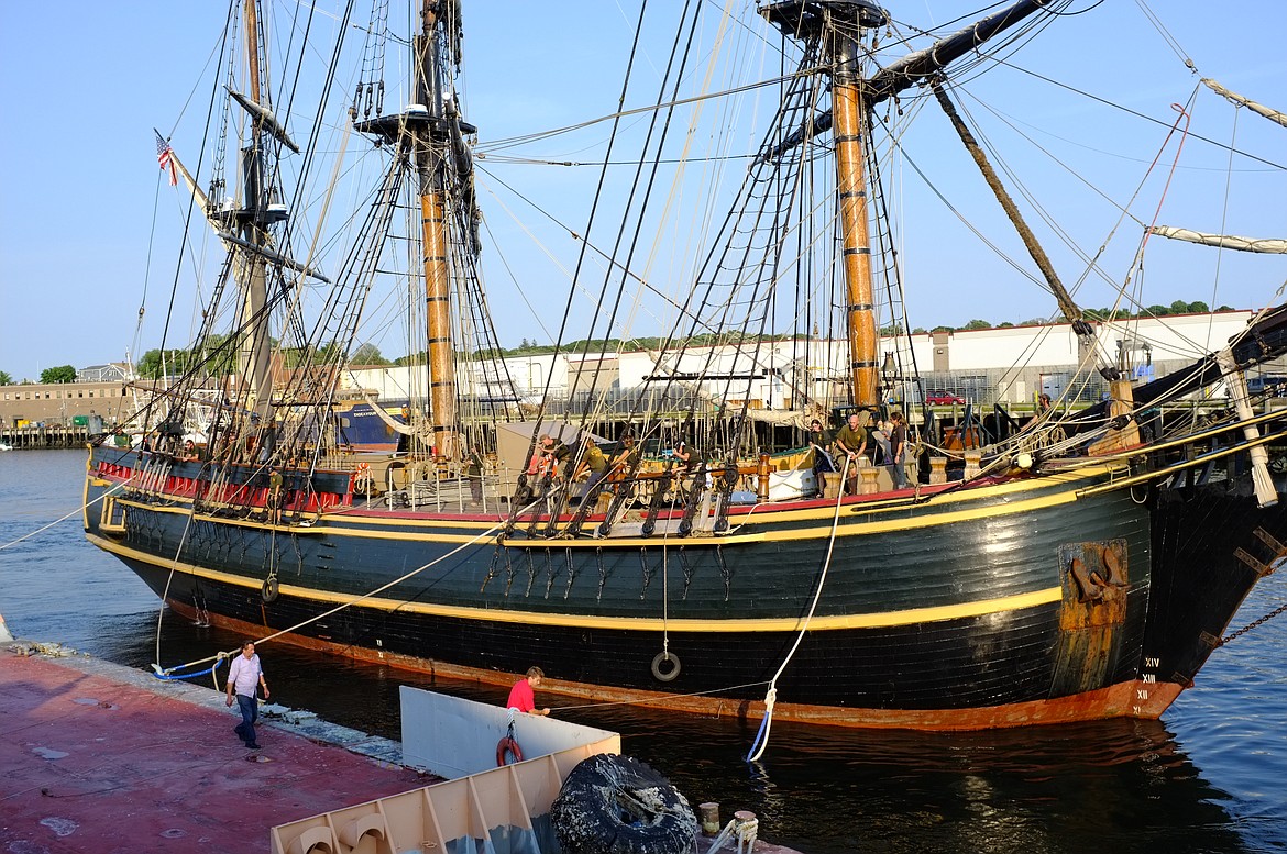 Modern day replica of HMS Bounty moored permanently in St. Petersburg, Fla., until it sank in a hurricane, was built in Nova Scotia and sailed to Tahiti for filming "Mutiny on the Bounty" and was scheduled to be burned in a scene, but Maron Brando (who played Fletcher Christian) objected and the ship was spared.