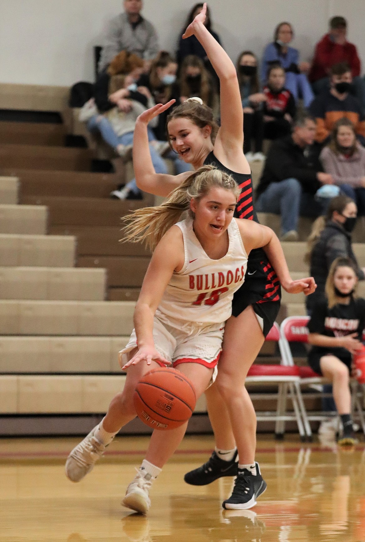 Junior Destiny Lyons drives baseline during Monday's game against Moscow.