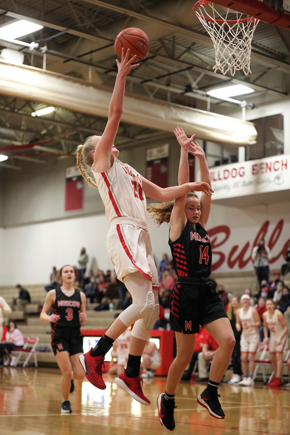 Hattie Larson hits a layup over a Moscow defender during the second half of Monday's game.