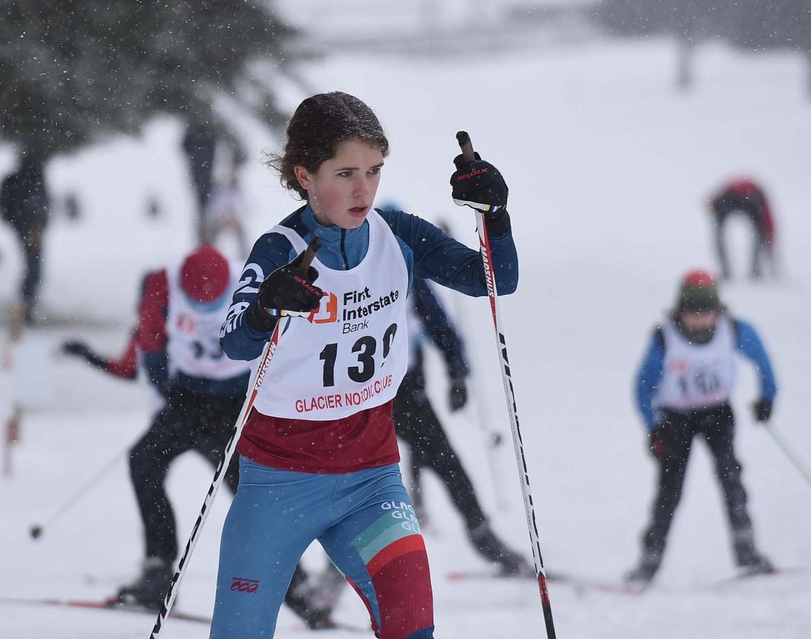 Signe Ebett skis in the 4K race Saturday during the Winter Carnival freestyle ski race at Whitefish Lake Golf Club. (Heidi Desch/Whitefish Pilot)