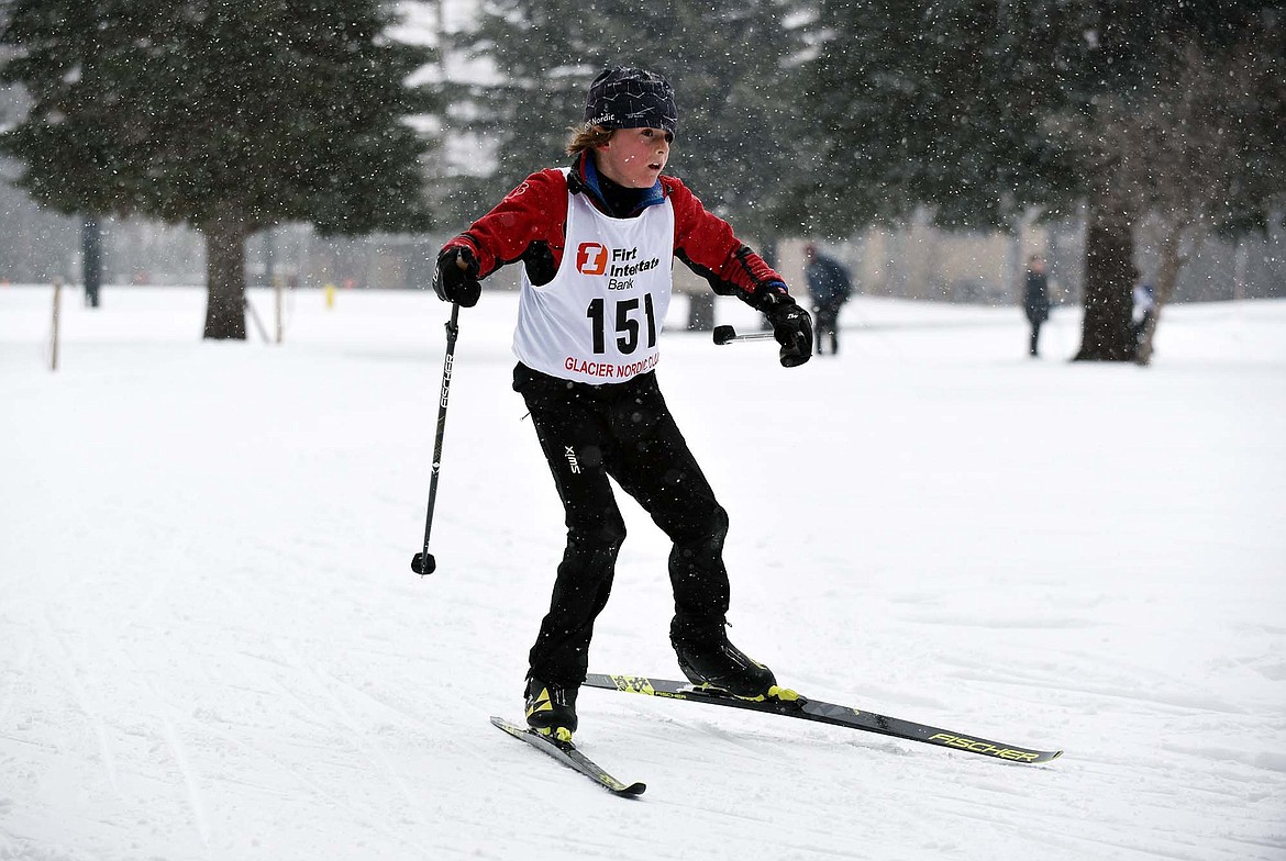 Roan Grace-Persons skis in the 4K Saturday during the Winter Carnival freestyle ski race at Whitefish Lake Golf Club. (Heidi Desch/Whitefish Pilot)