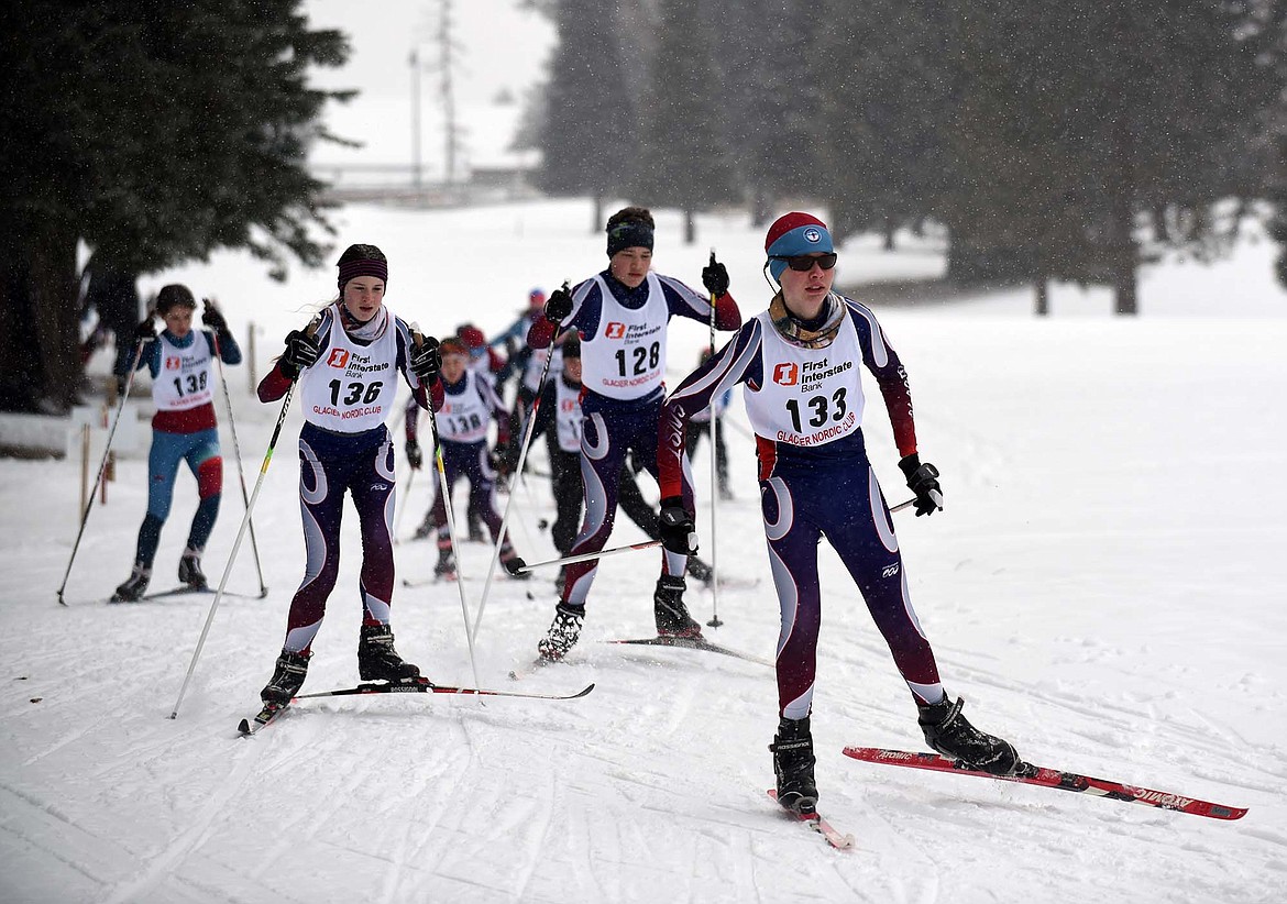 Liam Browne skis in the 4K race Saturday during the Winter Carnival freestyle ski race at Whitefish Lake Golf Club. (Heidi Desch/Whitefish Pilot)