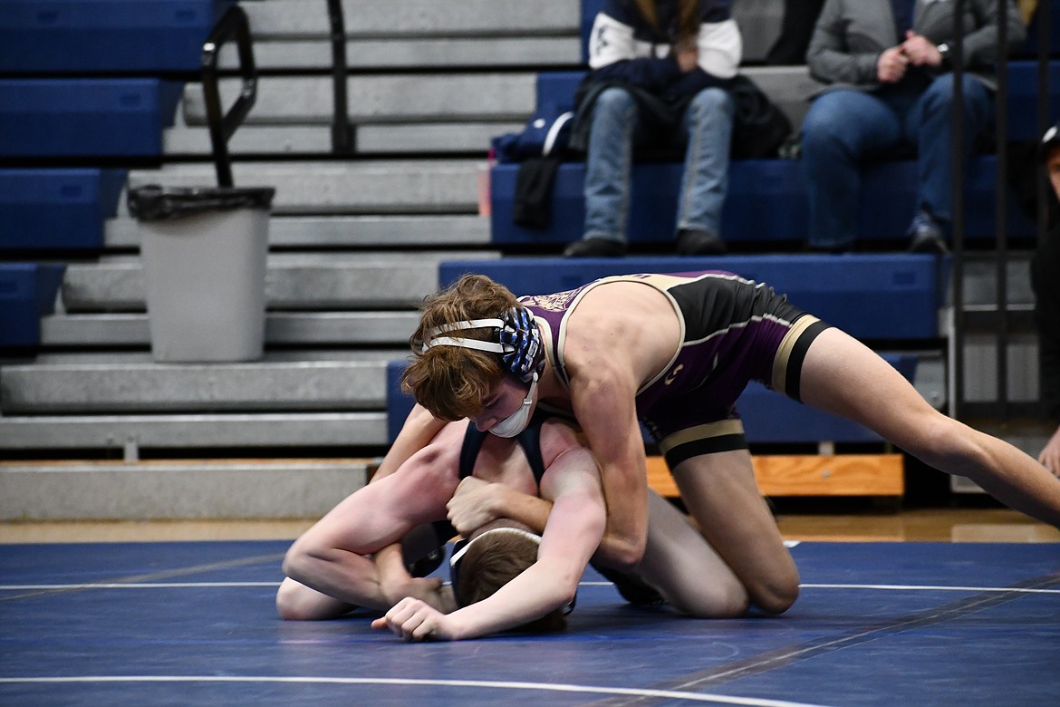 Kellogg wrestler Kolter Wood picks up a win on his way to the championship at the Bonners Ferry Tournament.