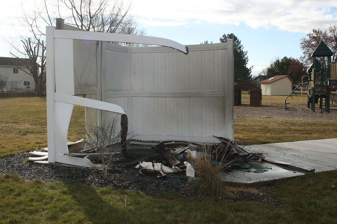 Fire destroyed a toilet and surrounding shelter in the park at Pelican Point Monday morning.