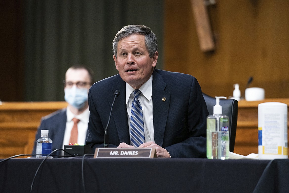 Sen. Steve Daines, R-Mont., speaks during a confirmation hearing for Treasury Secretary-nominee Janet Yellen before the Senate Finance Committee on Capitol Hill, Tuesday, Jan. 19, 2021, in Washington. (Anna Moneymaker/The New York Times via AP, Pool)