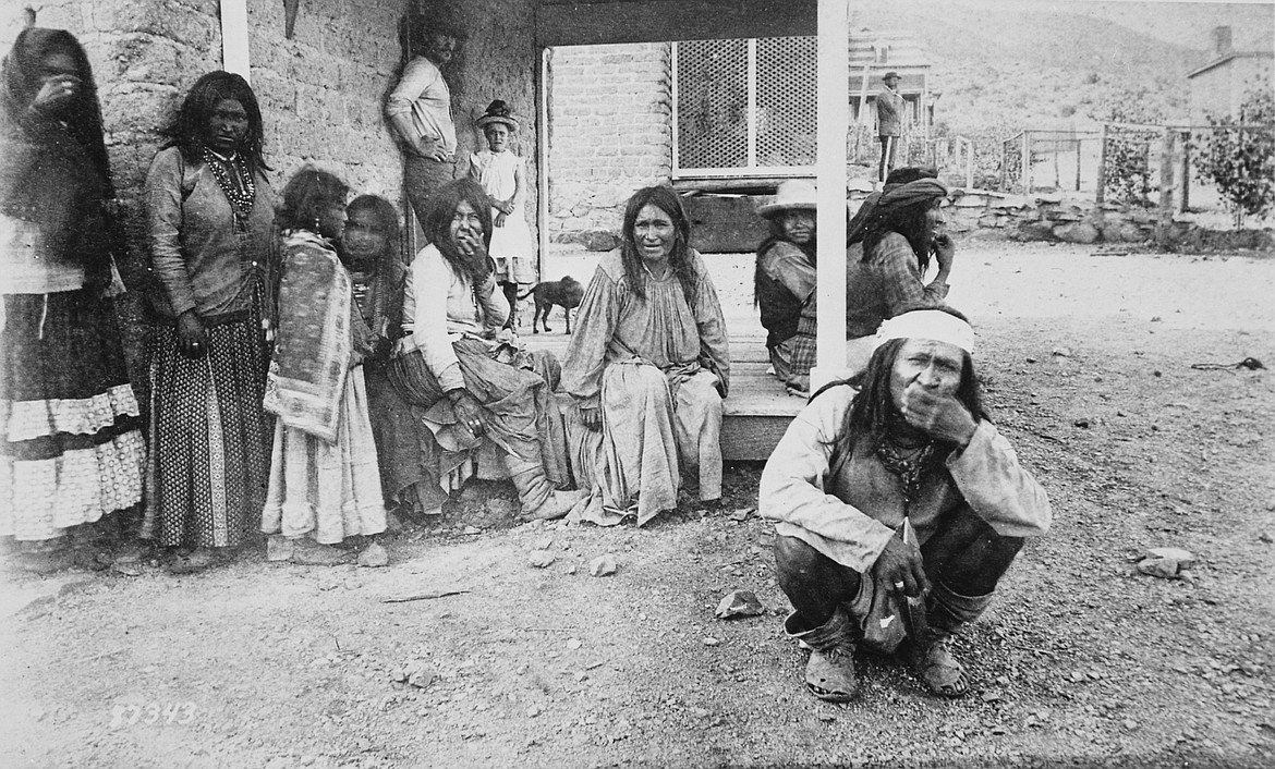 Apache prisoners at Fort Bowie, Ariz., awaiting transportation to Florida.