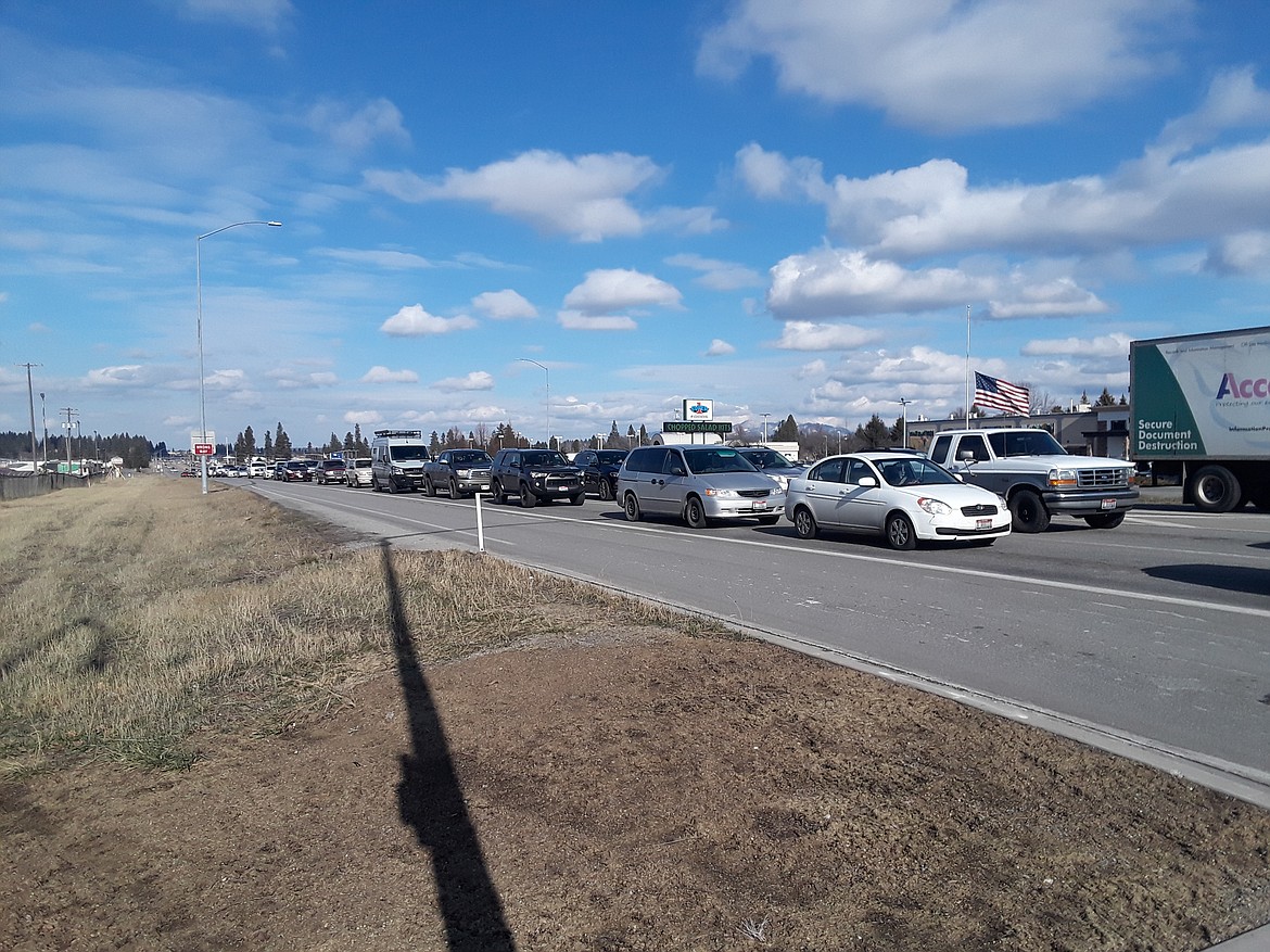 Lunch hour traffic piled up Wednesday, Feb. 10, 2021, as southbound traffic on Highway 95 built up into stop-and-go for parts of the day. Ed DePriest, co-administrator of a new Facebook page devoted to responsible growth in North Idaho, said traffic is the most readily-apparent problem that comes with growth. (CRAIG NORTHRUP/Press)