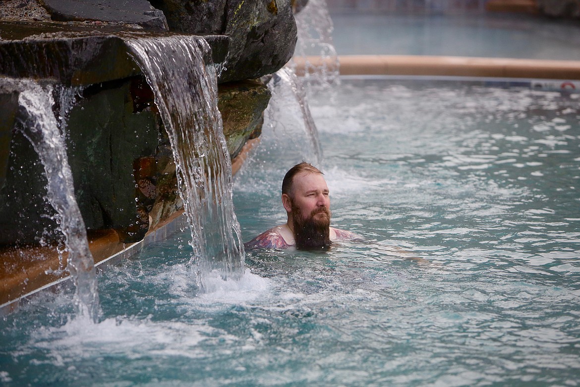 Alex Thomas, of Post Falls, Idaho, relaxes near a water feature at Quinn's Hot Springs Resort.
Mackenzie Reiss/Daily Inter Lake