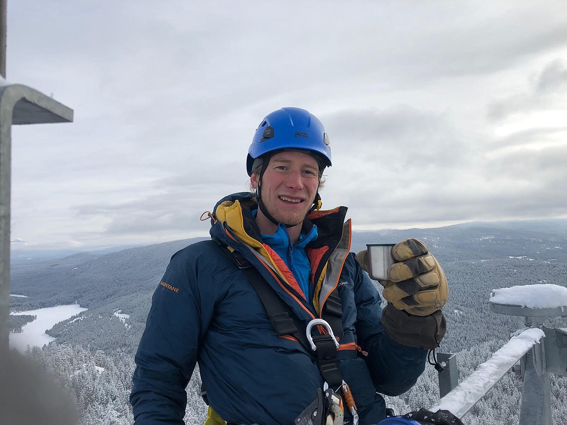 Erik Sanders, from Colorado, stands on a tower outside of Eureka during his first visit to the Flathead Valley in 2019. He said he fell in love with the area during this trip and started making plans to move to Whitefish shortly after. (photo provided by Erik)