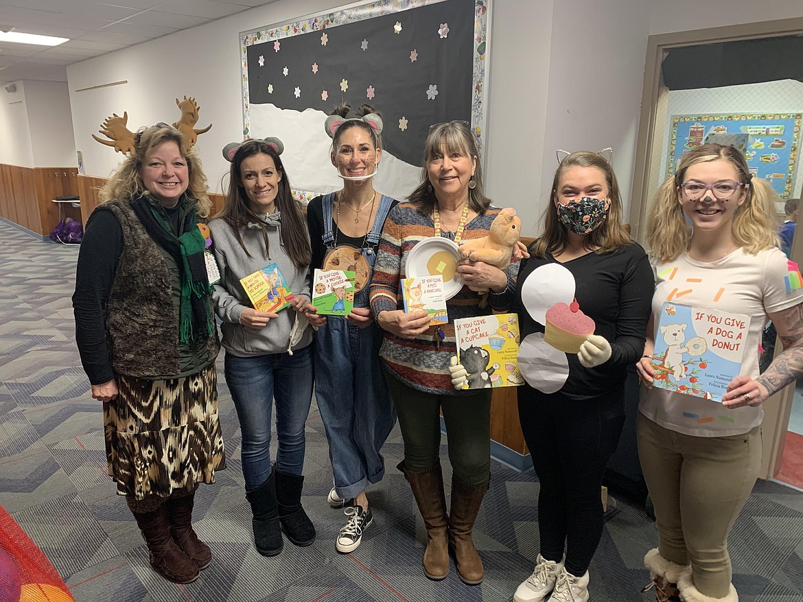 Noxon Elementary School teachers dressed up from Laura Numeroff's books for ‘I love to read month.’ From left, are, Mrs. Shaw, Mrs. Burgess, Mrs. Oldenburg, Mrs. Kayser, Mrs. Swanson and Mrs. Owens. (Noxon School courtesy photo)