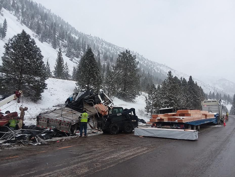 Three tractor trailers were involved in an accident on Interstate 90 near mile marker 64 the night of Monday, Feb. 8. St. Regis Fire chief Jerry Dockter said there were no injuries.(Monte Turner/Mineral Independent)