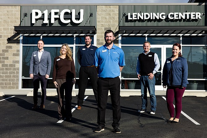 A portion of the P1FCU Post Falls lending team, from left, Jim Koester, business loan officer; Jackie Copeland, mortgage loan officer; Kyle Janke, business sales representative; Nicholas Rosen, business loan officer; Shane Coffey, business sales representative; and Samantha Stockmoe, member concierge.