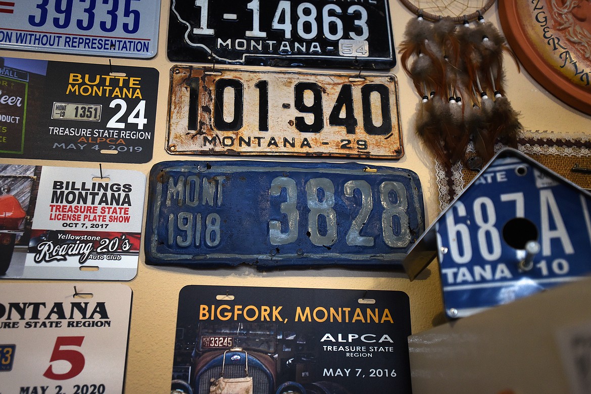 Ken Fitzgerald's license plate collection includes several early Montana plates, including this one from 1918. (Jeremy Weber/Daily Inter Lake)