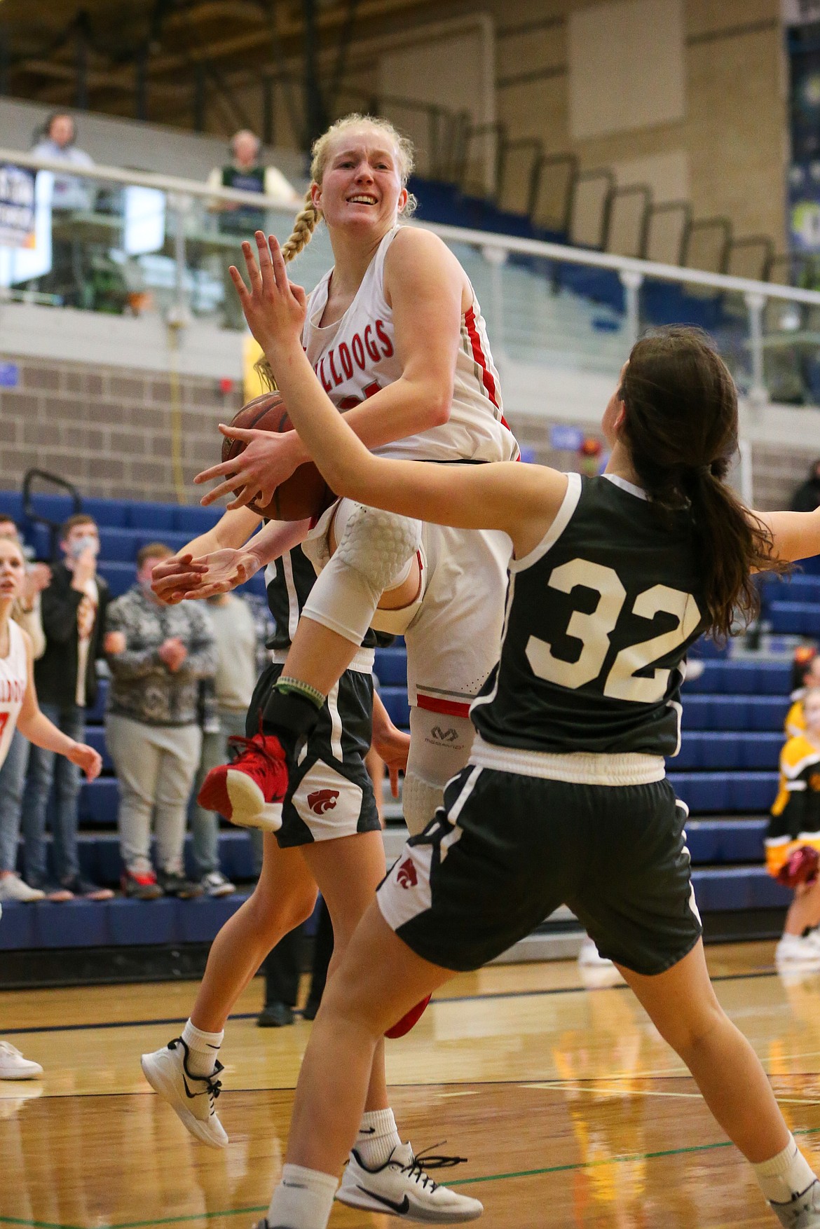 Hattie Larson goes airborne while attacking the basket on Thursday.