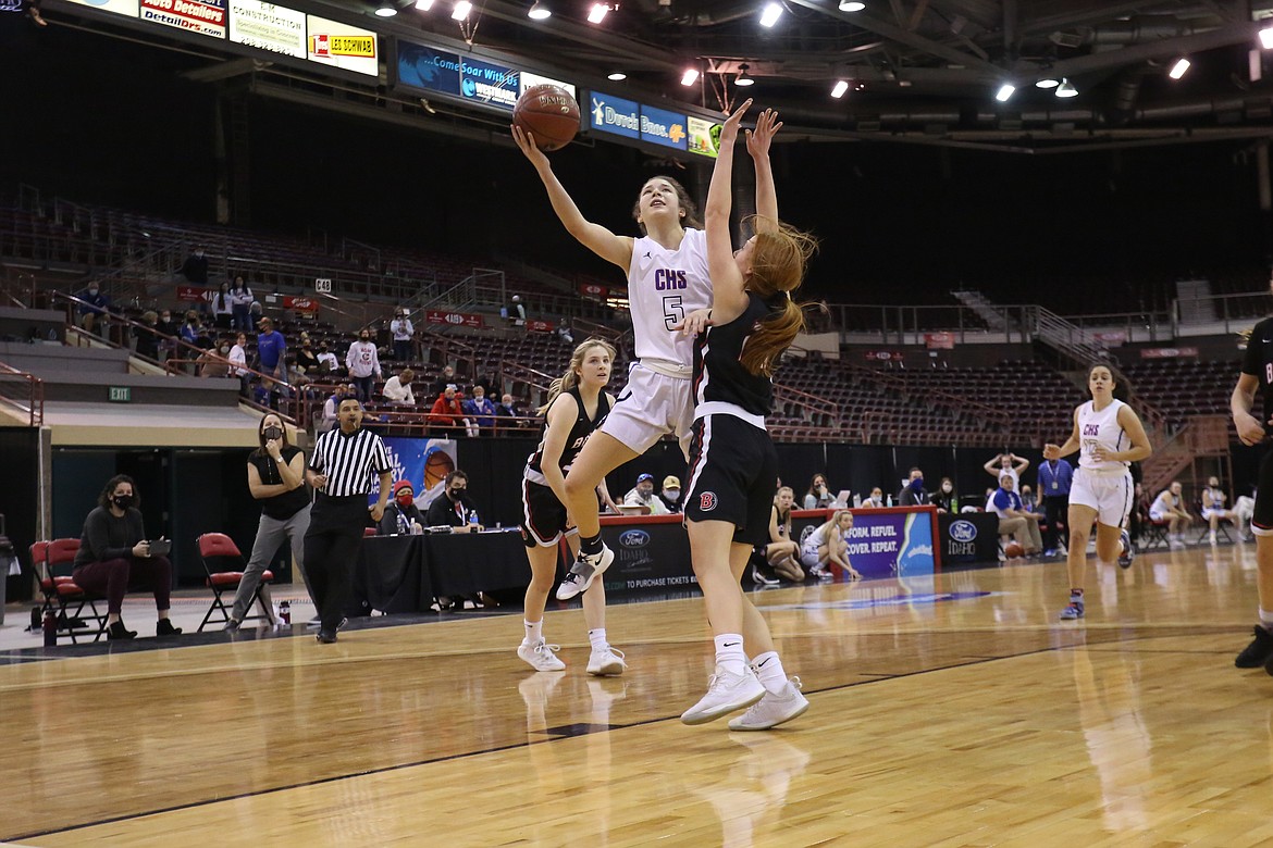JASON DUCHOW PHOTOGRAPHY
Jaelyn Brainard-Adams of Coeur d'Alene goes up for a layup against Boise in the first round of the state 5A girls basketball tournament Thursday at the Ford Idaho Center in Nampa.
