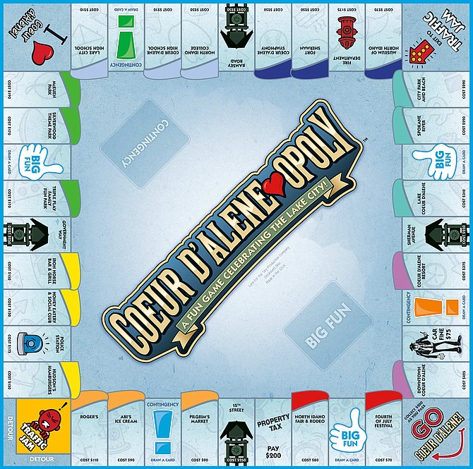 Coeur d'Alene-opoly is now on the shelves at local Walmarts. Created by Cincinnati-based game company Late for the Sky, Coeur d'Alene-opoly highlights local places and events including Pilgrim's Market, the North Idaho Fair and Rodeo and Lake Coeur d'Alene.