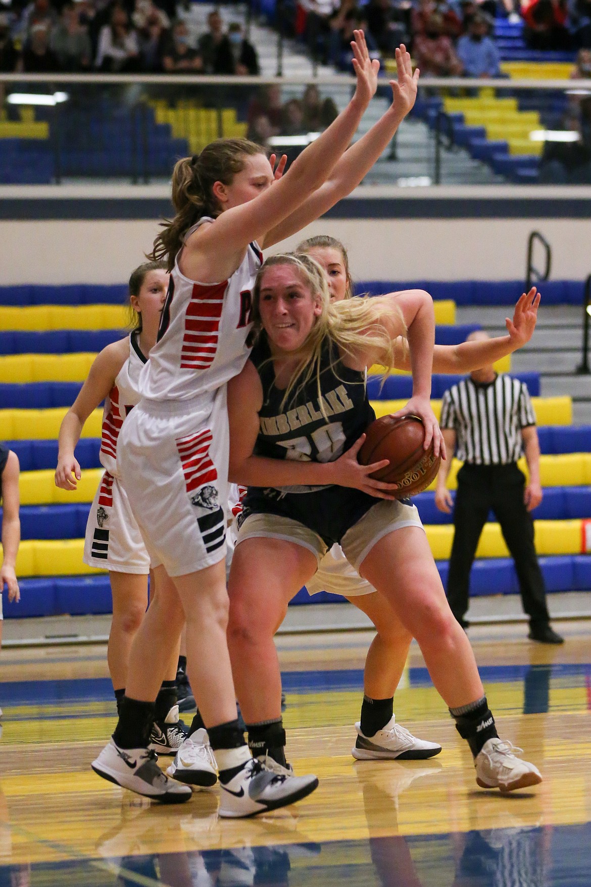 JASON DUCHOW PHOTOGRAPY
Brooke Jessen (20) of Timberlake makes a move to the basket against Parma on Friday night in the semifinals of the state 3A girls basketball tournament at Middleton High.