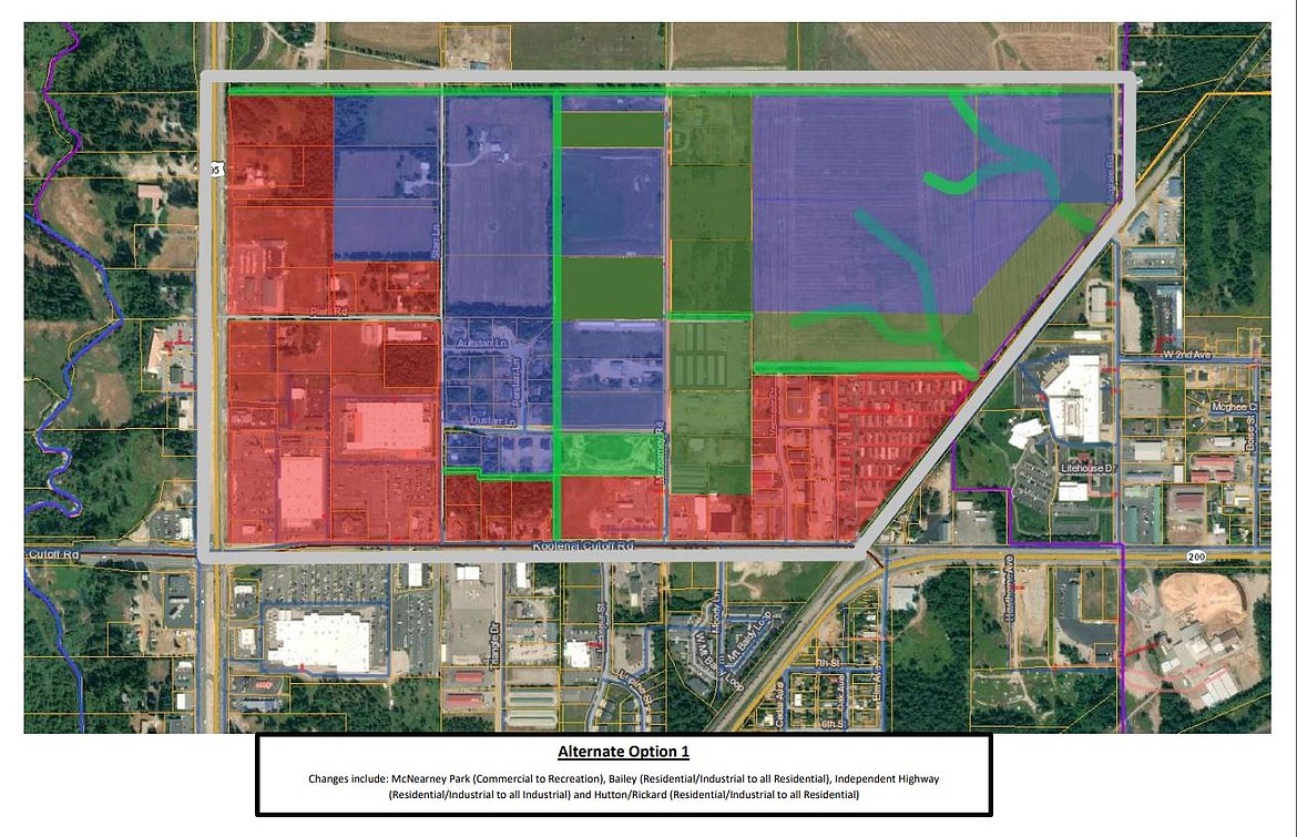 The Planning and Zoning Commission's recommended “Alternate Option 1” rezone proposal is shown in the map above.