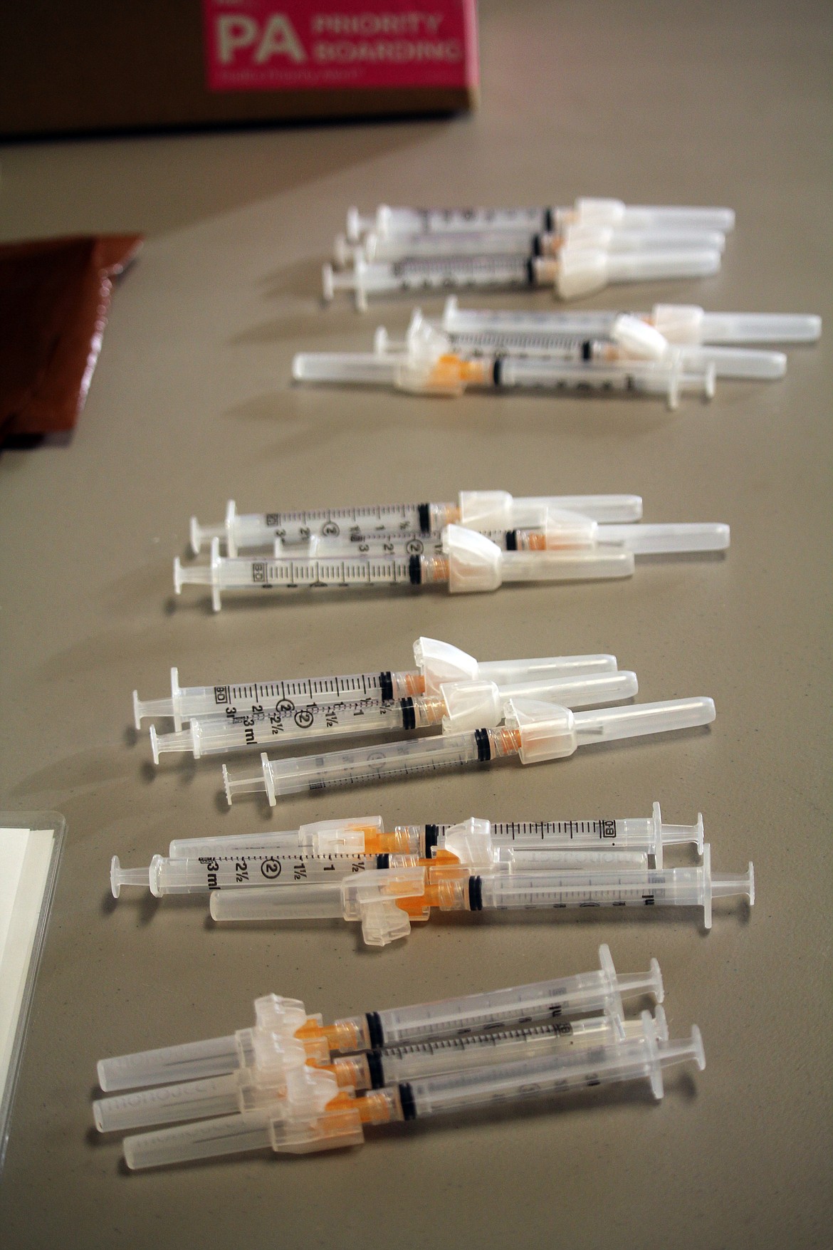 Syringes filled with COVID-19 vaccine await their use Saturday's shot clinic which saw 480 doses distributed by the Sandpoint hospital.