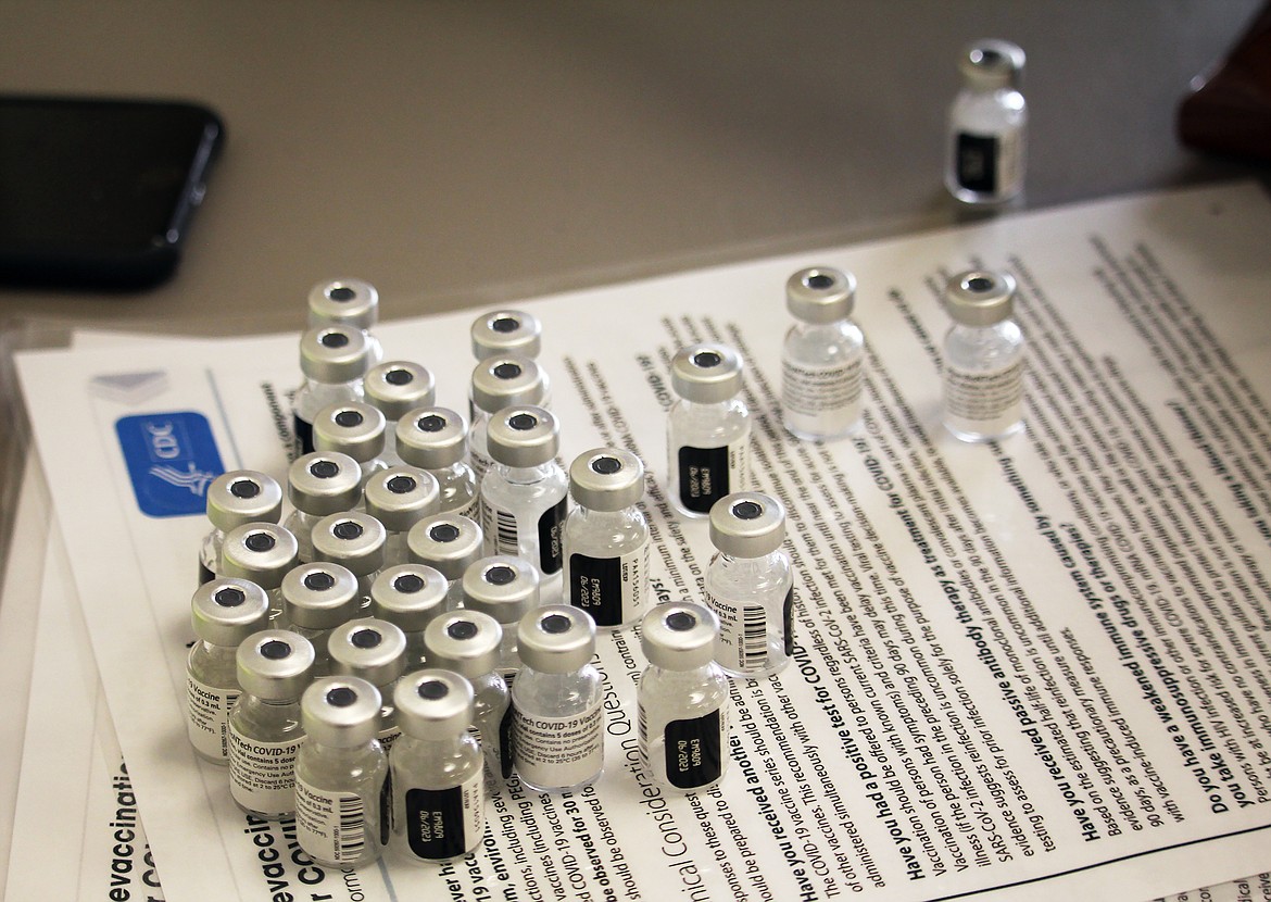 Vials of COVID-19 vaccine — about a third of the amount received by Bonner General Health as part of a special shipment — during Saturday's shot clinic which saw 480 doses distributed by the Sandpoint hospital.