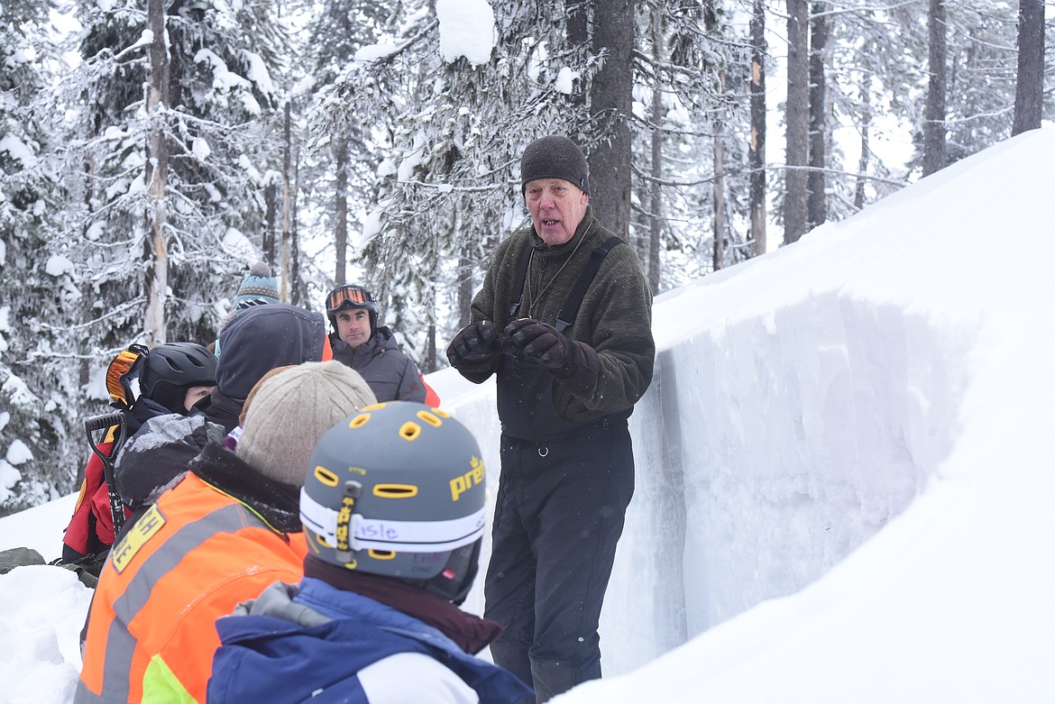 Jon Jeresek, David Thompson Search and Rescue volunteer, instructs participants in an avalanche safety course held at the top of Turner Mountain, Feb. 20. (Will Langhorne/The Western News)