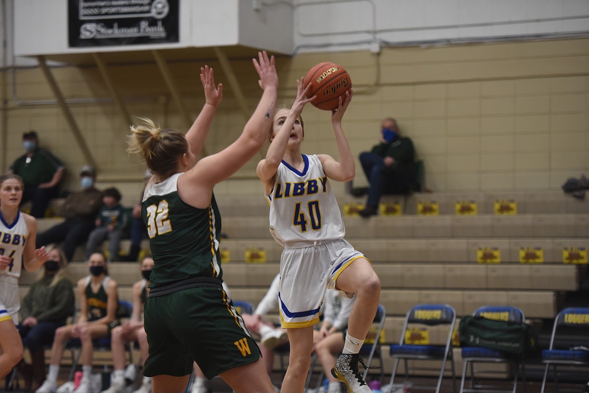 Sophomore Rylee Boltz goes up for a layup during the Lady Loggers Feb. 18 game against Whitefish. (Will Langhorne/The Western News)