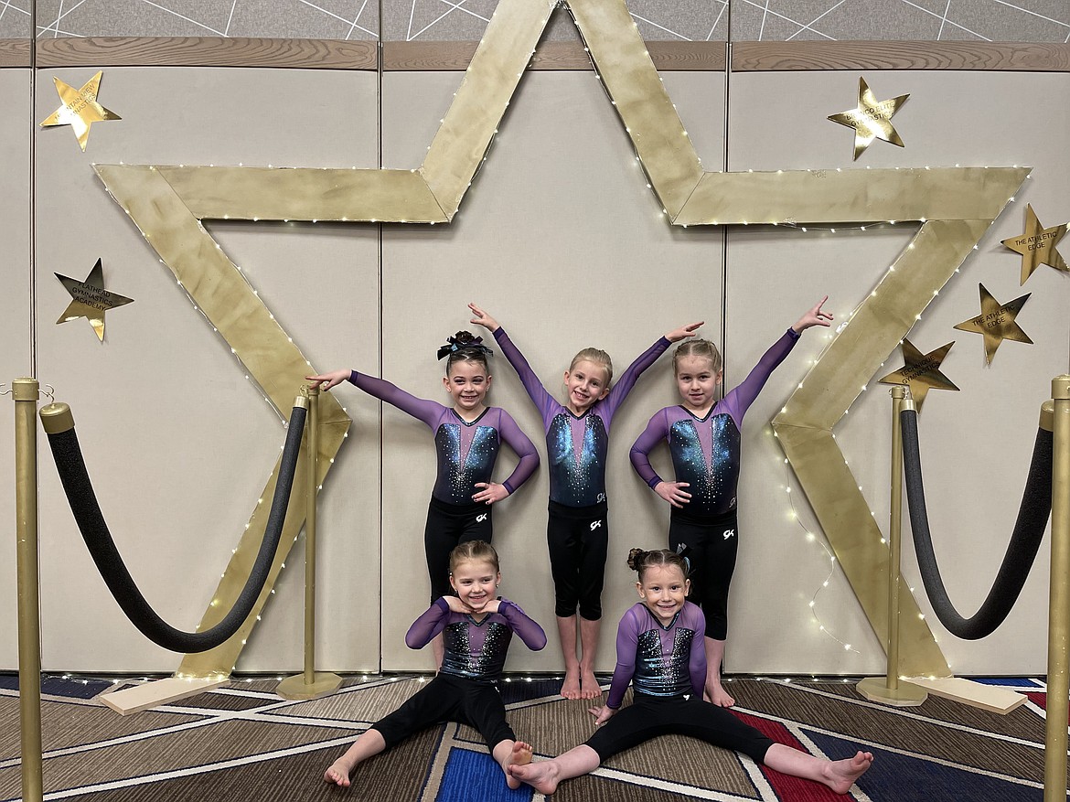 Courtesy photo
Avant Coeur Gymnastics Level 2s took 5th Place Team at the Great West Gym Fest at The Coeur d'Alene Resort. In the front row from left are Nellie Behunin and Paisley Moore; and back row from left, AB Lorion, Aurora Heath and Lizzy Gonzales.