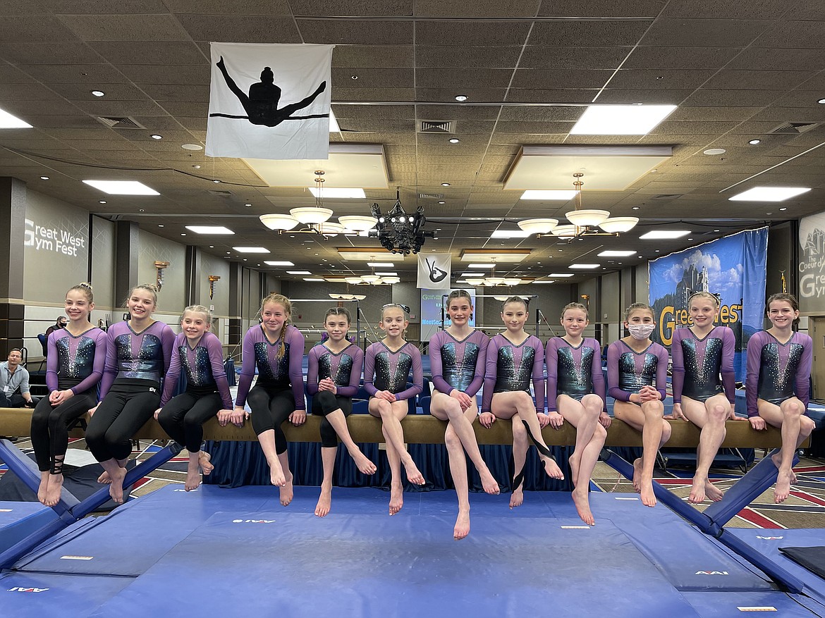 Courtesy photo
Avant Coeur Gymnastics Xcel Golds and Platinums took 3rd Place Team at the Great West Gym Fest at The Coeur d'Alene Resort. From left are Everly Desancic, Amberly Johnson, Dakota Hoch, Macie Hoffman, Sage Kermelis, Evelyn Haycraft, Mikaela Krell, Madilynn Jereczek, Abby Rogers, River Kermelis, Adelynn Archer and Delaney Adlard.