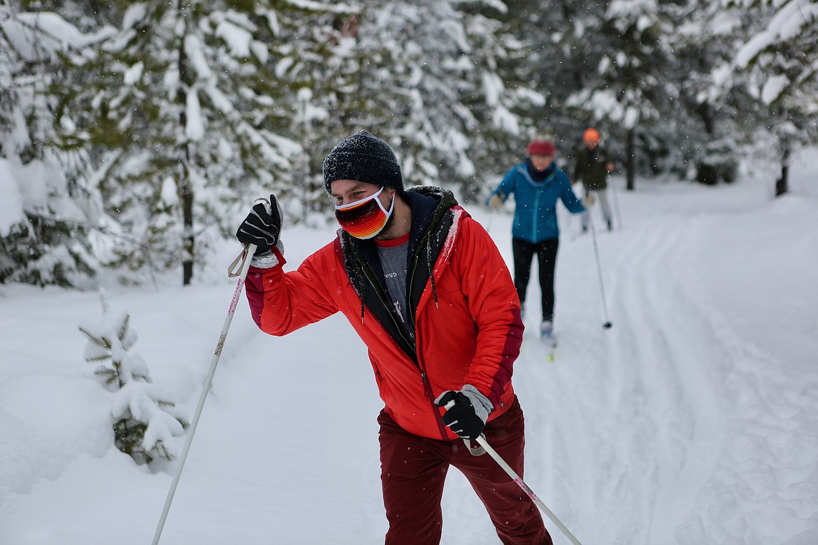 Lucas Reynolds, Laura Reynolds, Walter Rown Tree cross-country ski at the Bigfork Community Nordic Center.
Mackenzie Reiss/Bigfork Eagle