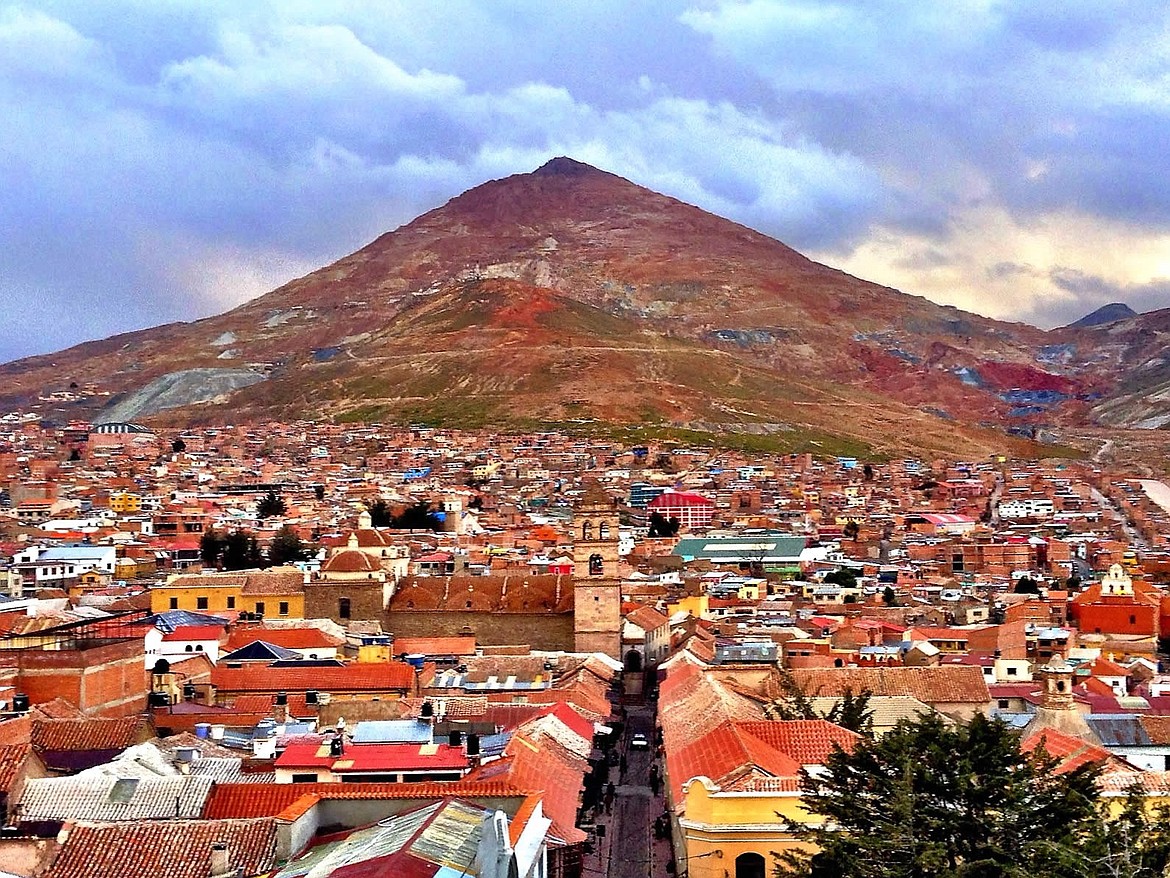 Mountain of silver looking down on today’s mining town of Potosi, Bolivia, still producing silver as it did in the Manila galleon days.