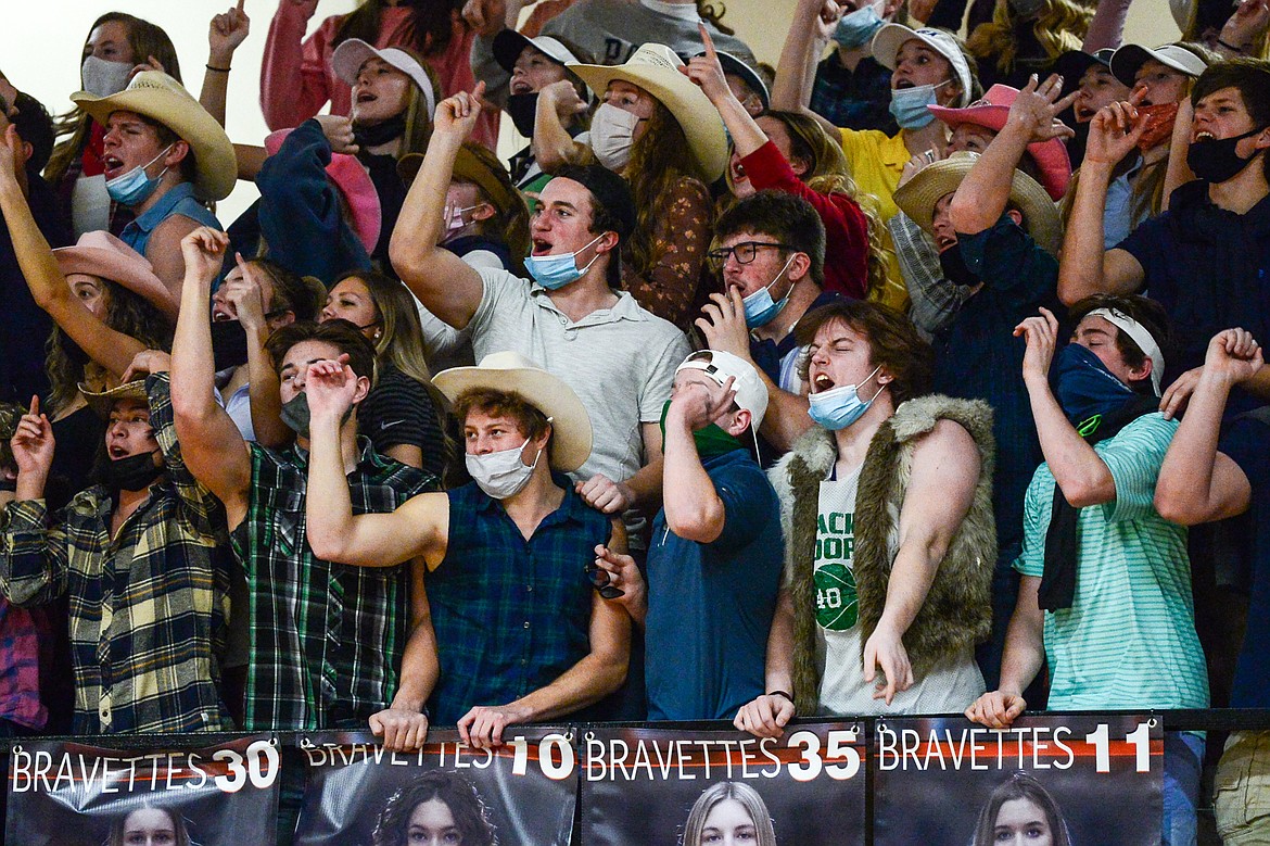 Glacier's student section cheers on the Wolfpack against Flathead at Flathead High School on Thursday. (Casey Kreider/Daily Inter Lake)