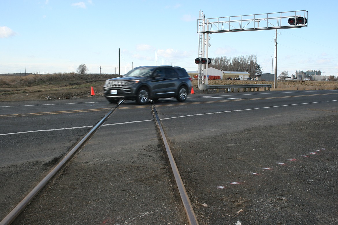 A car traverses the railroad crossing on state Route 17 just south of Basic American Foods. The crossing, and SR-17, will be closed for four days beginning March 5.