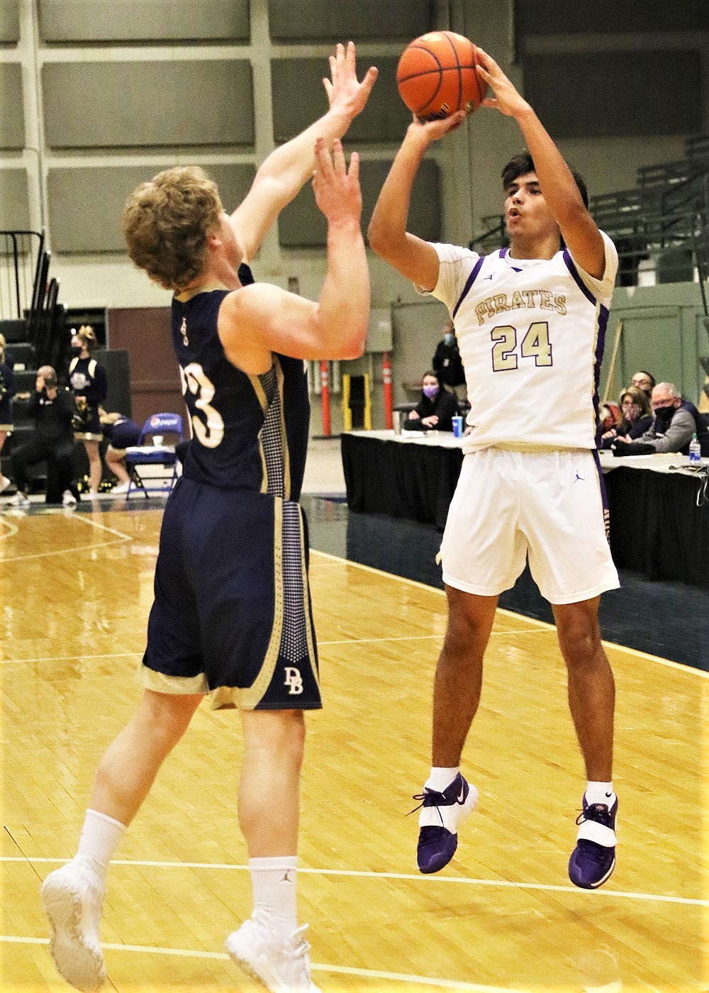 Darian Williams fires off a 3-pointer against Dillon in the championship game Saturday at Butte. (Courtesy of Bob Gunderson)