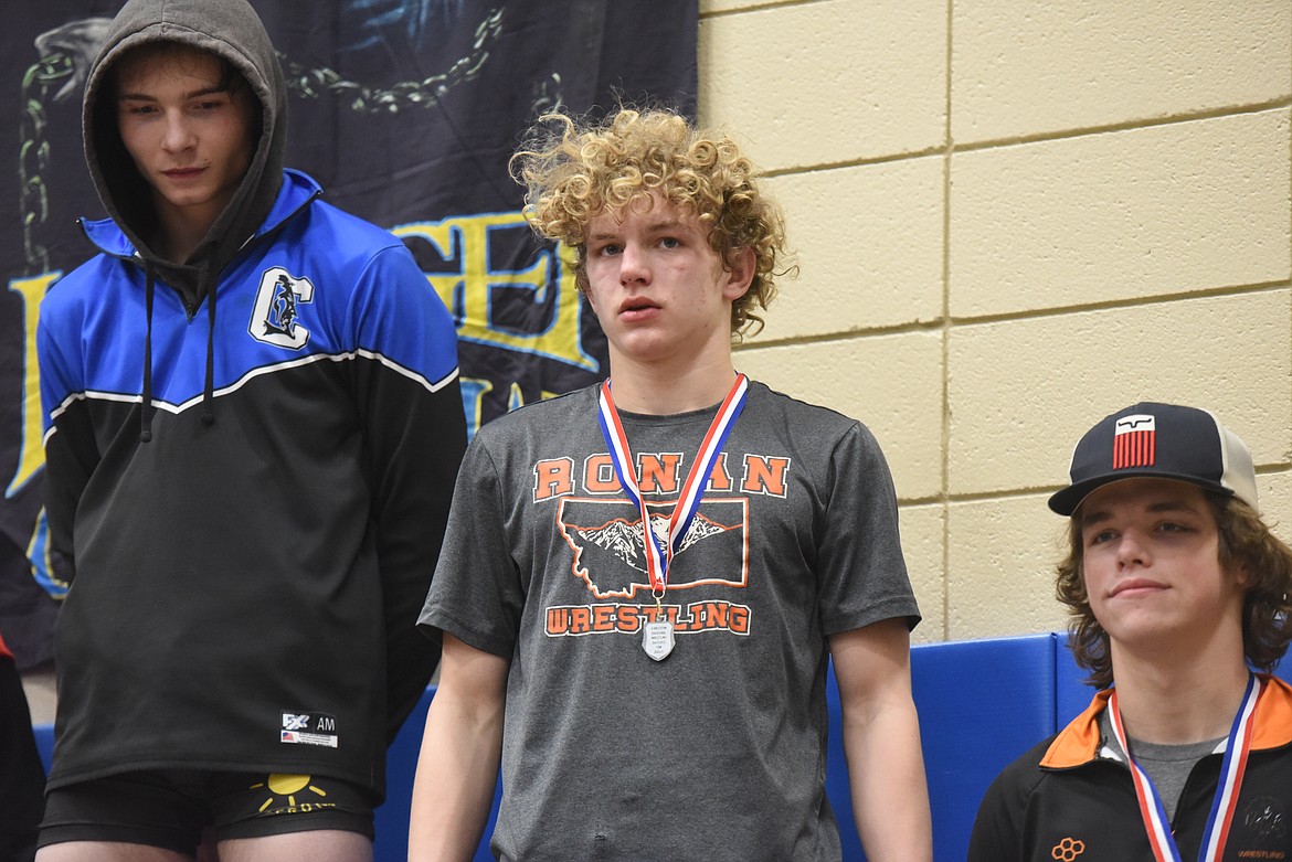 Ronan’s Landon Bishop took second at 138 pounds during the Class A divisional tournament at Libby. (Will Langhorne/The Western News)