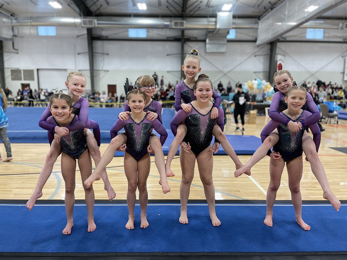 Courtesy photo
Avant Coeur Gymnastics Level 4s took 3rd Place Team at the Snowglobe Classic in Post Falls. In the front row from left are Lexie Gersdorf, Issoria Austin, CC Miller and Summer Nelson; and back row from left, Olivia Hynes, Jadyn Jell, Mila Behunin and Quinn Howard.