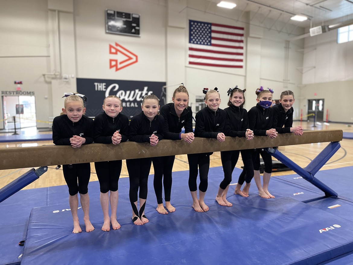 Courtesy photo
Avant Coeur Gymnastics Xcel Golds took 5th Place Team at the Snowglobe Classic in Post Falls. From left are Evelyn Haycraft, Abby Rogers, Madilynn Jereczek, Sophia Green, Adelynn Archer, Delaney Adlard, River Kermelis and Mikaela Krell.