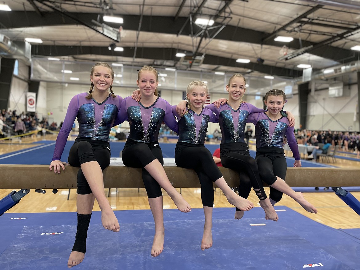 Courtesy photo
Avant Coeur Gymnastics Xcel Platinums took 4th Place Team at the Snowglobe Classic in Post Falls. From left are Amberly Johnson, Macie Hoffman, Dakota Hoch, Everly Desancic and Sage Kermelis.