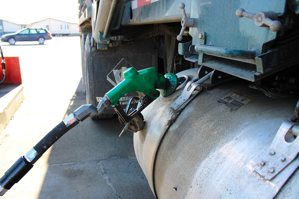 A Lakeside Disposal truck fills up at the Cenex on 1719 West Broadway Ave. in Moses Lake.