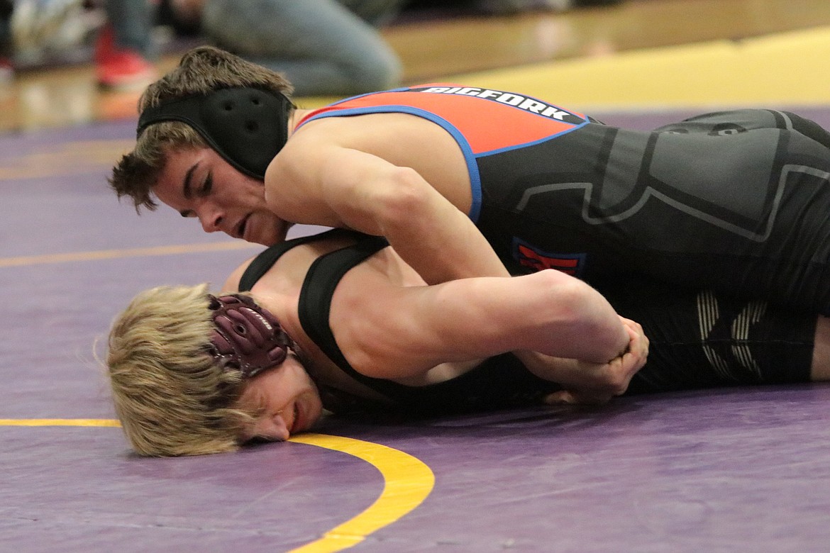 Bigfork's Angus Anderson battled his way to a sixth-place finish in the 120-pound division at the Class B/C Divisional wrestling meet in Cut Bank.

Courtesy Sally Anderson