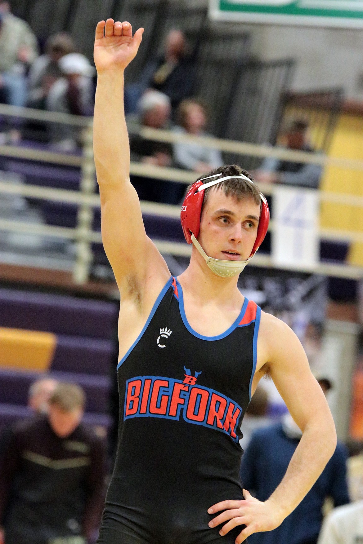Ryder Nollan celebrates after defeating Cut Bank's Caleb Simpson at the Class B/C Divisional wrestling meet in Cut Bank.
Courtesy Sally Anderson