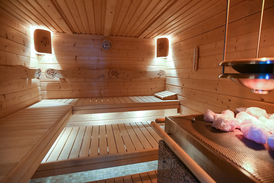 The interior of the Relics Retreat Ruusu Sauna heats to approximately 160 degrees Fahrenheit with about 35 percent humidity. (Casey Kreider/Daily Inter Lake)
