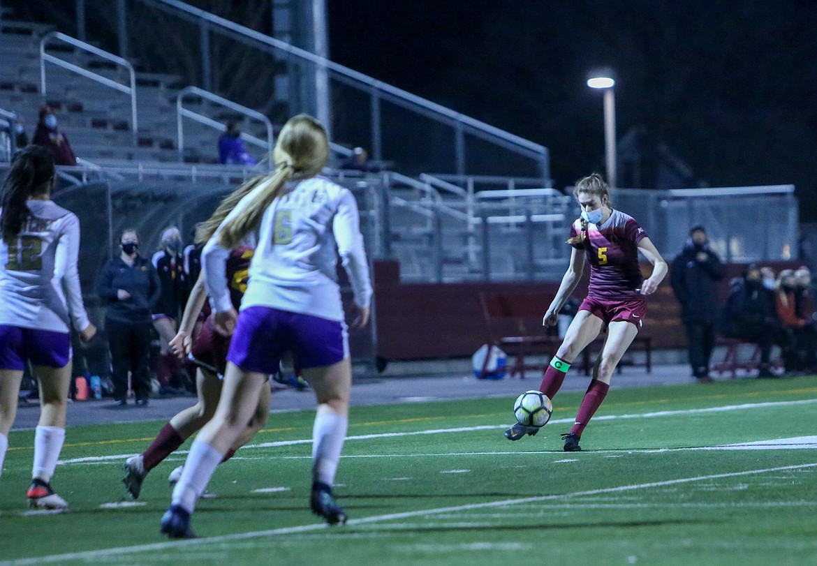 Moses Lake's Olivia Waites fires a free kick into the box in the second half of the Chiefs' 3-1 loss in their home opener against Wenatchee on Tuesday at Lions Field in Moses Lake.