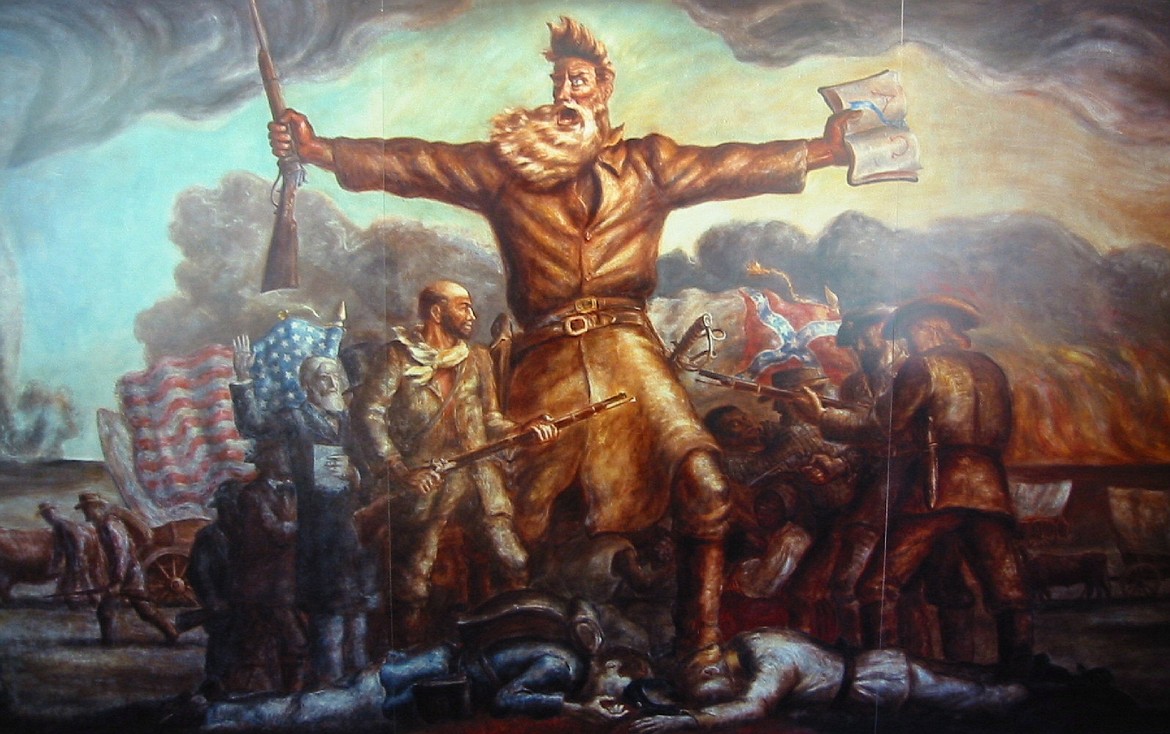 Mural by John Steuart Curry (1897-1946) in the State Capitol in Topeka, Kan., depicting abolitionist John Brown who advocated violence when needed to free the slaves, attacked the federal Army armory at Harpers Ferry, Va. (now West Virginia) on Oct. 16, 1859, and was hanged for his efforts.