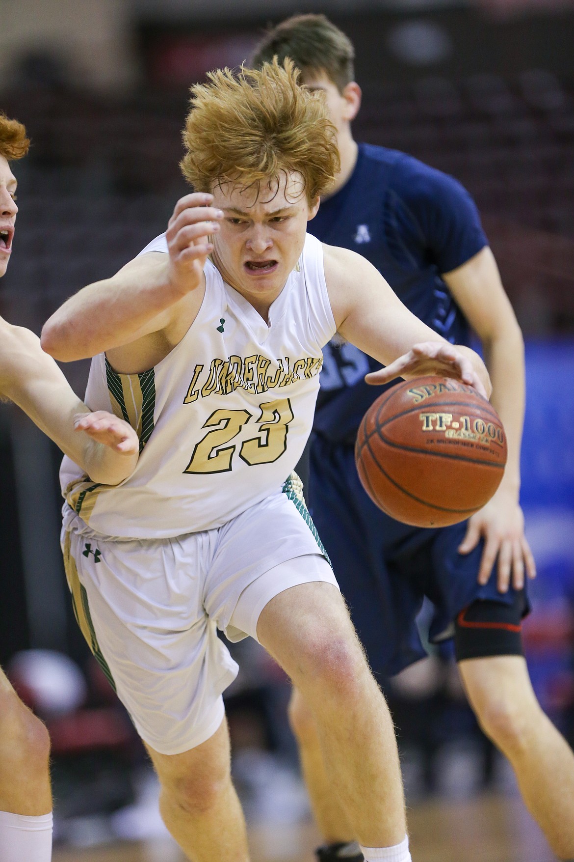 JASON DUCHOW PHOTOGRAPHY
St. Maries senior guard Eli Gibson drives down the court during the state 2A boys basketball championship game at the Ford Idaho Center in Nampa on Saturday.