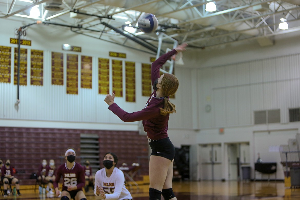 Moses Lake's Morgan Ross goes up for the hit on the outside against Ephrata High School on Saturday afternoon at Moses Lake High School.