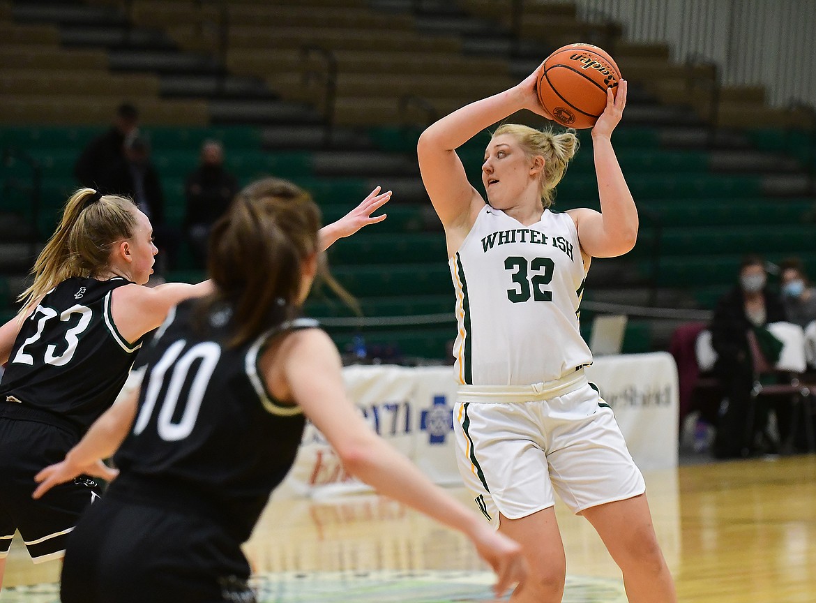 Whitefish’s Book Smith looks to make a pass against Billings Central at the Montana Class A State Tournament in Great Falls on Wednesday. (Teresa Byrd/Hungry Horse News)