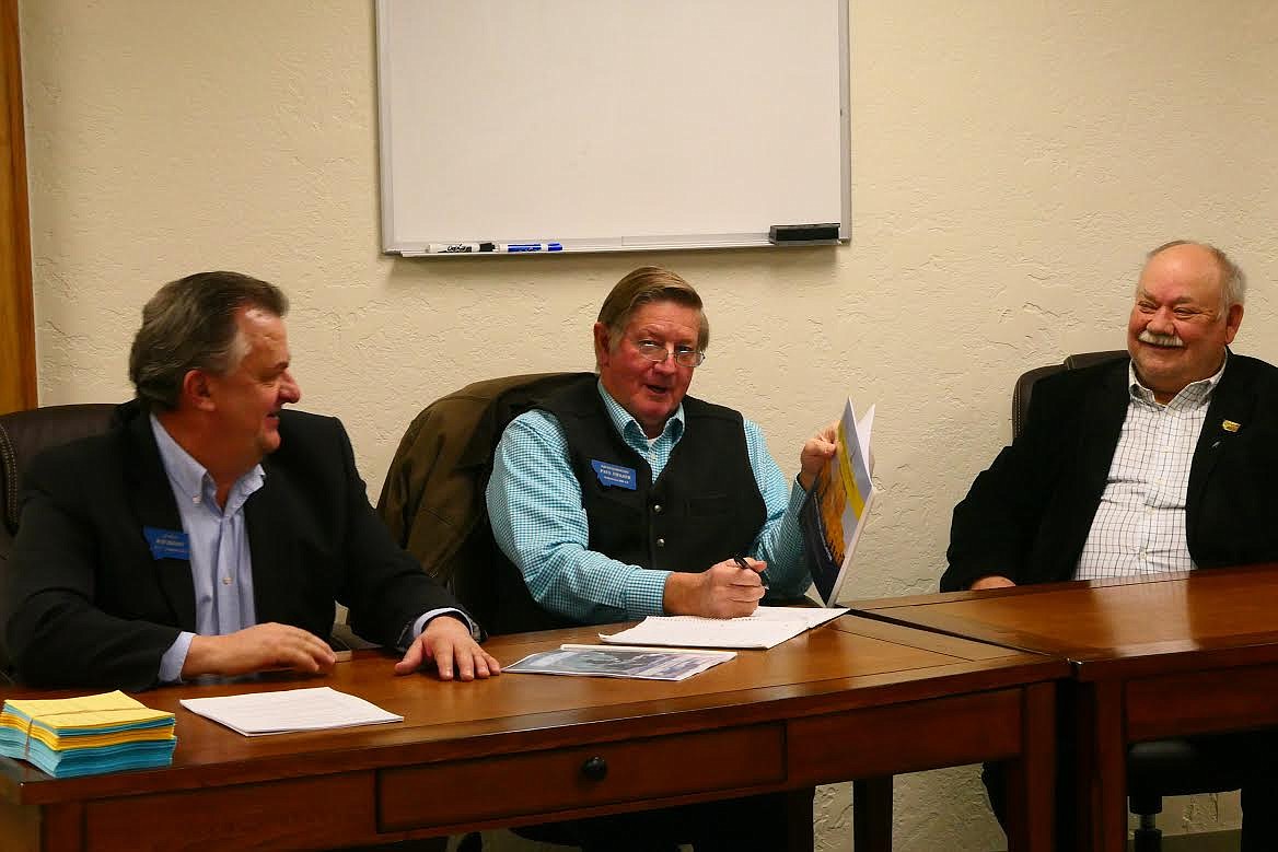 From left, Sen. Bob Brown, Rep. Paul Fielder, and Rep. Denley Loge answered questions from constituents during "Transmittal Week" at the Sanders County Courthouse. (Carolyn Hidy/Valley Press)