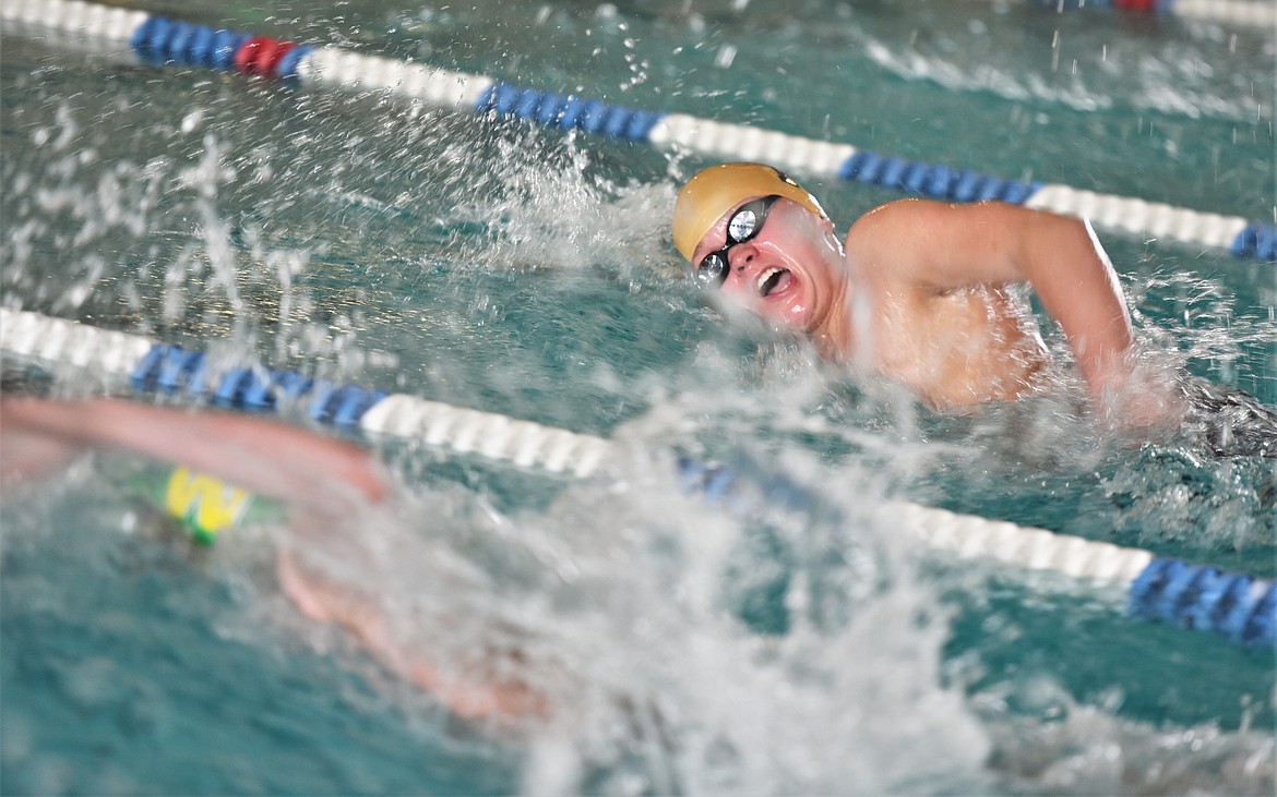 Polson junior Trey Wyman finished sixth in the 50-yard freestyle. (Scot Heisel/Lake County Leader)