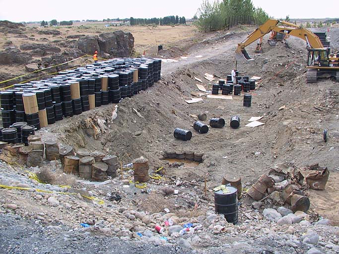In 2008, contractors removed 2,350 drums of industrial waste from the old Grant County landfill.