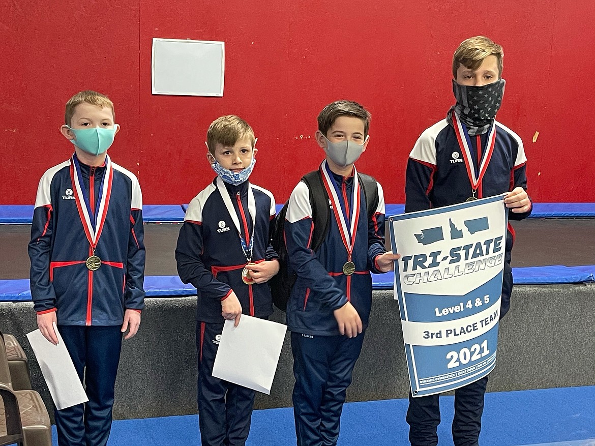Courtesy photo
Avant Coeur Gymnastics Level 4/5 boys took third place team at the Tri State Challenge last weekend in Missoula, Mont. From left are Nathan Cohen, Rowen Moore, Jagger Frank and Riley Dietz.